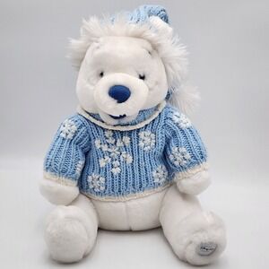 Disney Store Exclusive White Winnie The Pooh Winter Snowflake Sweater‎ 12" Plush